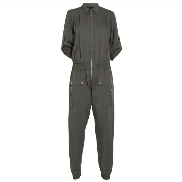 ATM Olive green washed satin utility jumpsuit - Picture 2 of 3